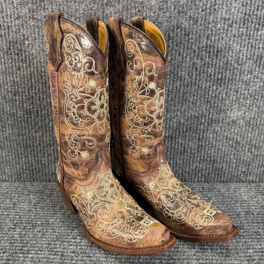 Corral Teens 2.5T Western Cowboy Boots Brown Embroidered Fits Women's 4.5